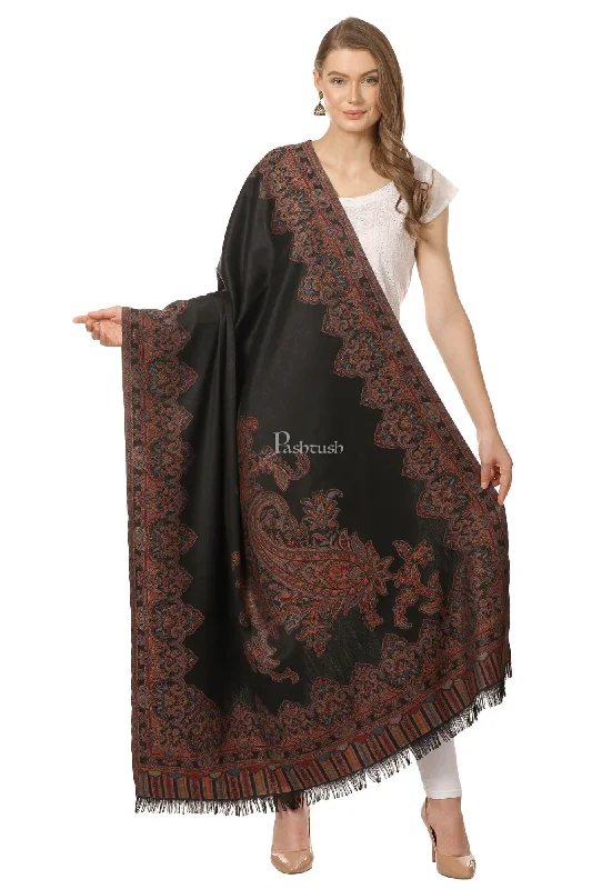 Pashtush Women'S Jacquard Ambi Shawl, Warm And Soft, Faux Pashmina - Black Trendy Crochet Shawl Scarf