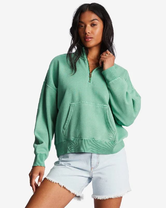 Lazy Mornings Half-Zip Pullover Sweatshirt - Sweet Grass Oblong Neck Pullover