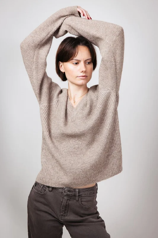 Thread & Supply V-Neck Knit Marigold Sweater for Women in Heather Pewter | T2756SWTS-HTHRPEWTER Neon Metallic Matte
