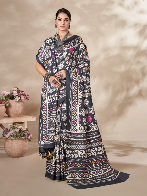 Women's Multicolor Digital Printed Pasmina Saree With Shawl - Jyoti Fashion Cozy Knit Shawl Cape