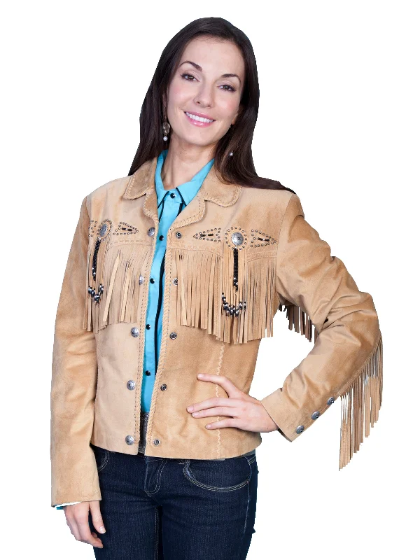 Scully Leather Womens Beaded Fringe Conchos Boar Suede Jacket Old Rust 2X Striped Jacket Polka Dot Jacket Floral Jacket