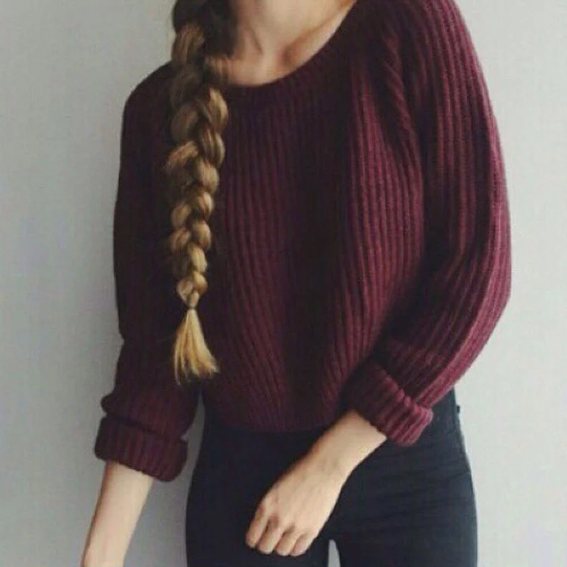 women sweaters and pullovers style long sleeve casual crop sweater slim solid knitted jumpers Flutter Sleeve Feminine