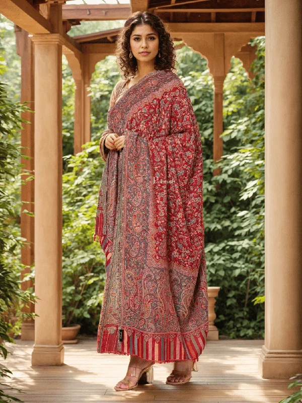 Pashtush Womens Extra Fine Wool Shawl, Ethnic Weave Design, Maroon Fashionable Oversized Shawl