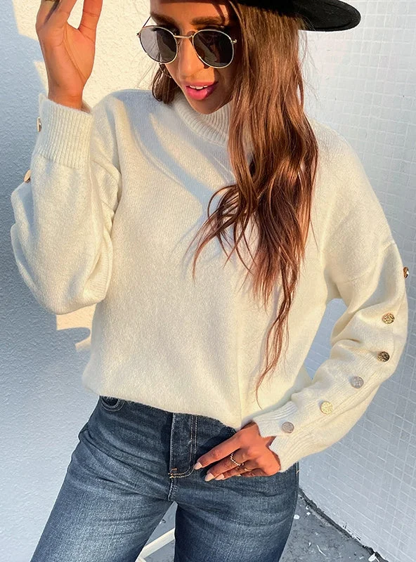 COLLAR CASUAL BUTTON PULLOVER SWEATER TOP Seamless Knit Pullover