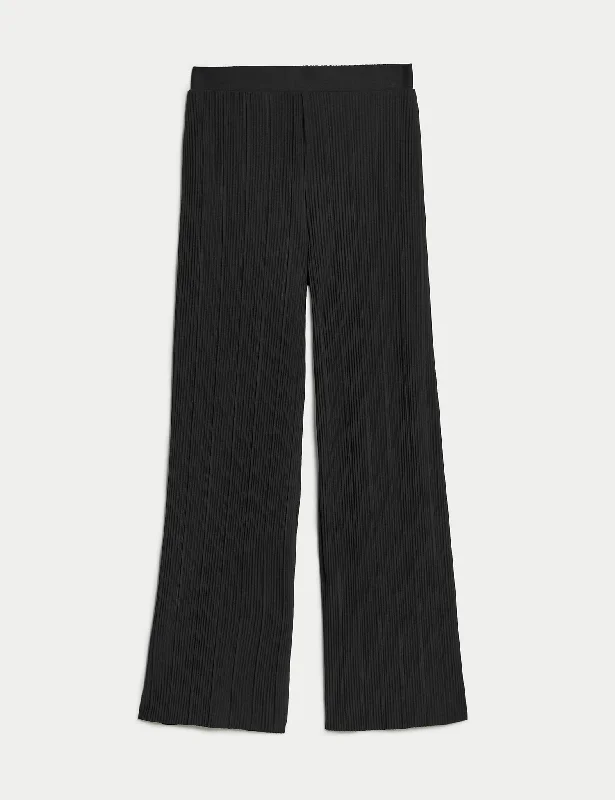 Jersey Plisse Wide Leg Trousers Trousers Ceremony Elegant