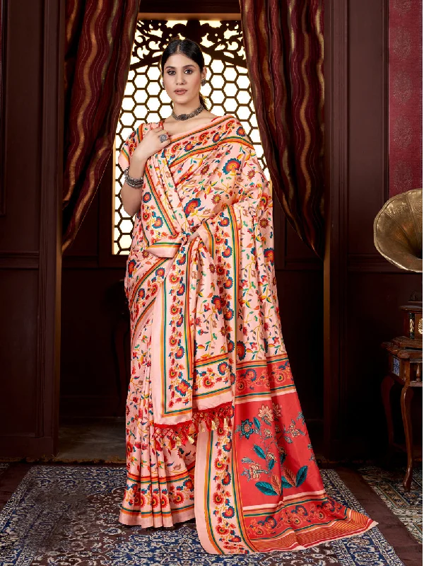 Women's Multicolor Digital Printed Pasmina Saree With Shawl - Jyoti Fashion Casual Shawl with Fringes