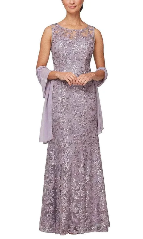 Alex Evenings - 81171128 Sleeveless Lace Dress with Shawl Trendy Embroidered Shawl Wrap Alex Evenings - 81171128 Sleeveless Lace Dress with Shawl Trendy Embroidered Shawl Wrap