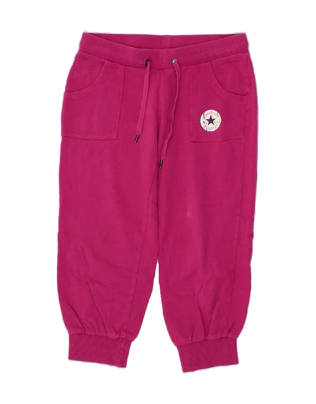 CONVERSE Womens Capri Tracksuit Trousers Joggers UK 10 Small  Pink Cotton Skinny Trousers Denim Stretchy