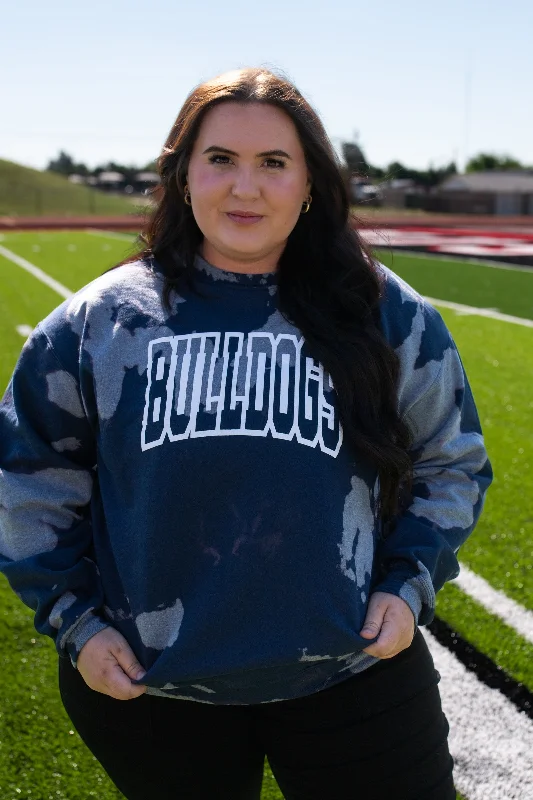 Bulldogs Bleached Sweatshirt-Navy Hoodie with Patch Decorative Personalized