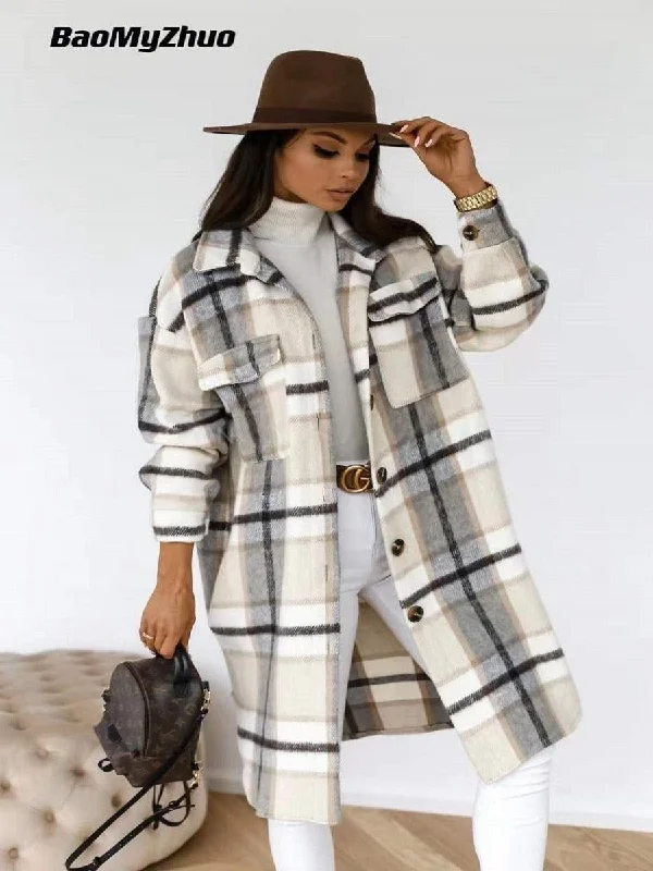 Women Casual Vintage Jacket Female Woolen Blends Fleece Fabric Down Fabric Feather Fabric