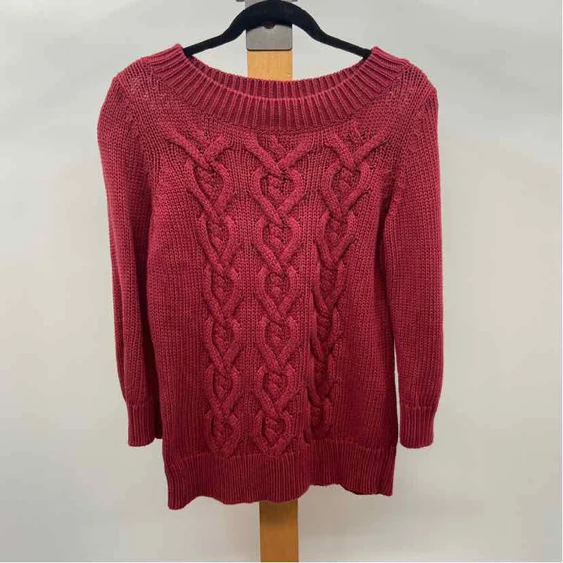 Talbots Women's Size M Red Cable Knit Sweater Cable Knit Ribbed Knit Lace Knit