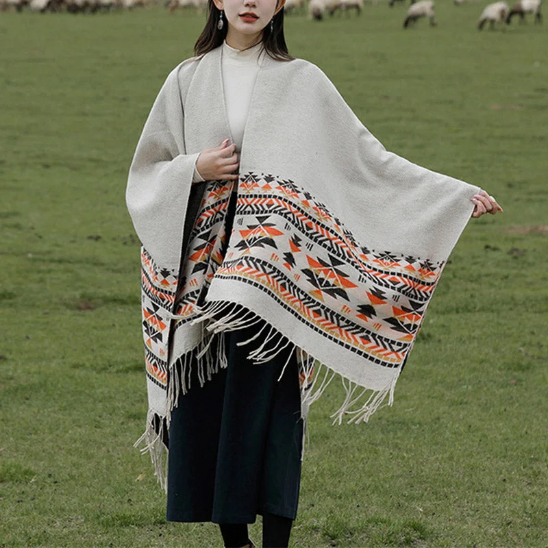 Buddha Stones Tibetan Shawl Colorful Geometry Winter Cozy Travel Scarf Wrap Lightweight Cotton Shawl