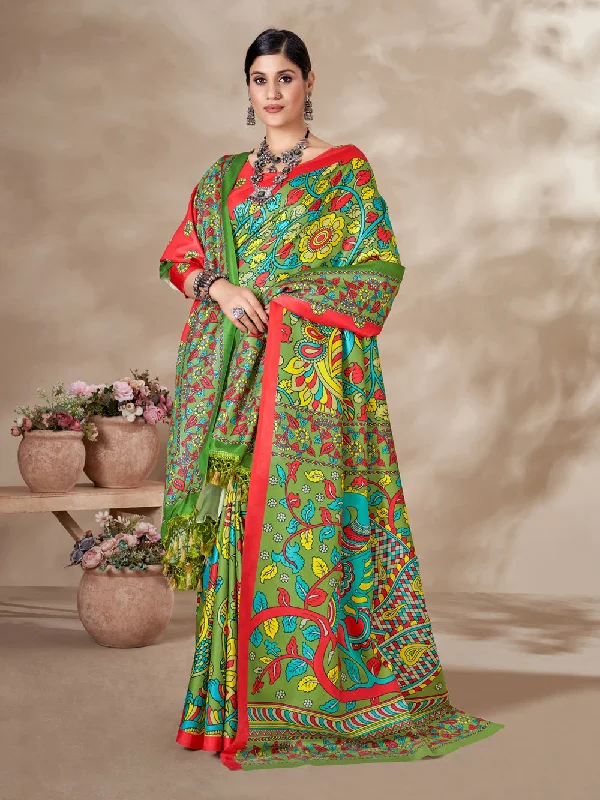 Women's Multicolor Digital Printed Pasmina Saree With Shawl - Jyoti Fashion Elegant Knit Shawl Cape