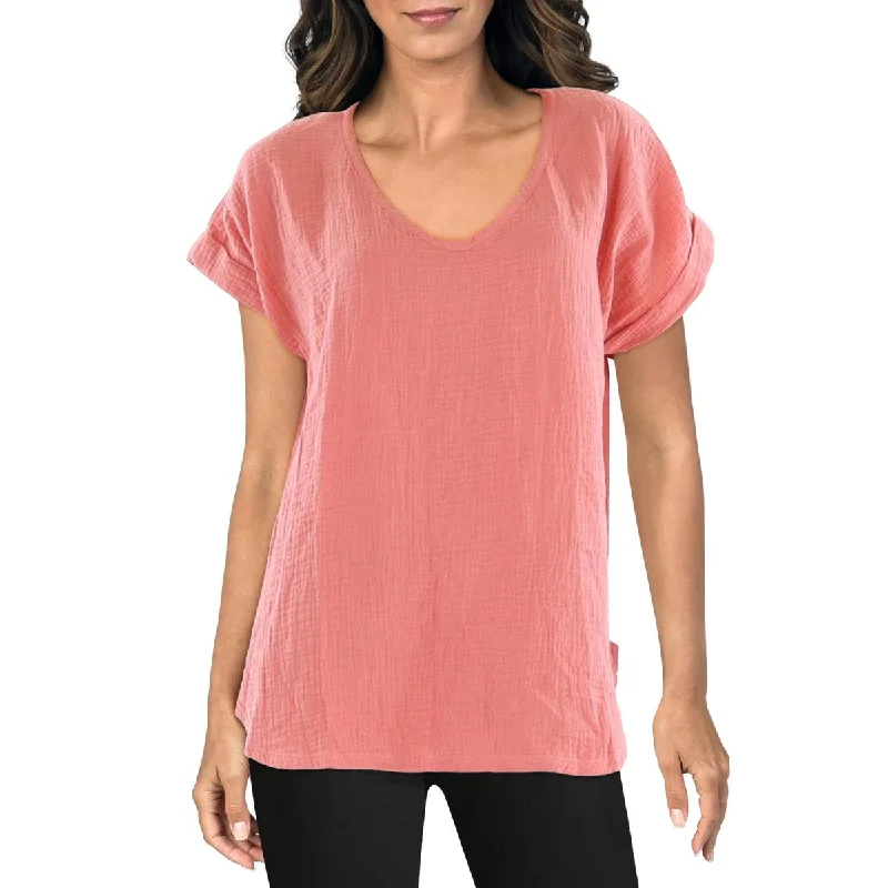 Plus Womens Scoop Neck Short Sleeve Pullover Top Shawl Collar Sweater