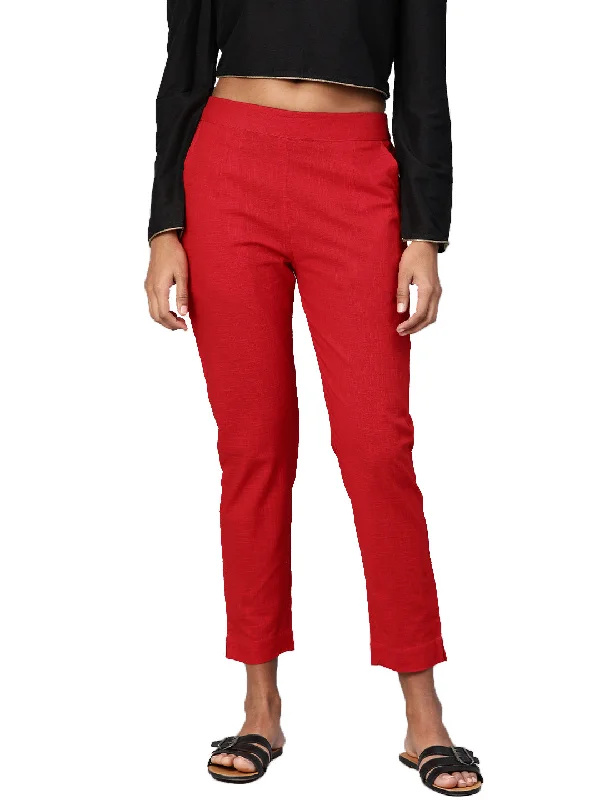 Divena Women Red Straight Fit Solid Regular Trousers Trousers luxurious premium