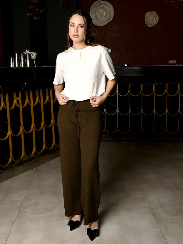 Odette Brown Polyester Lycra Printed Trouser For Women Trousers Business Professional