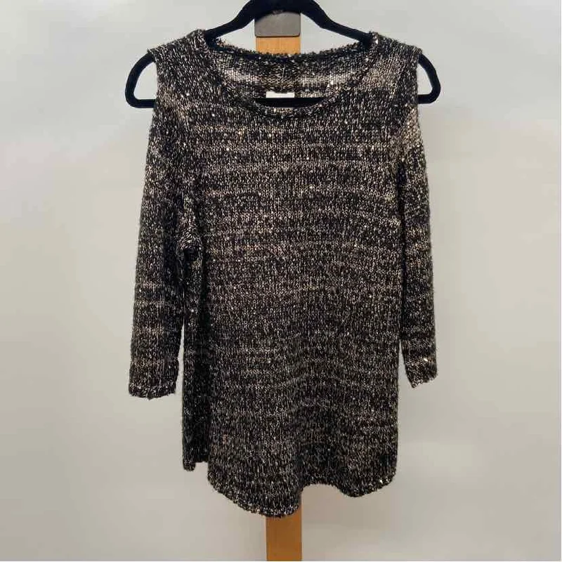 Chico's Women's Size M Black Heathered Sweater Layered Multi-layer Single Layer