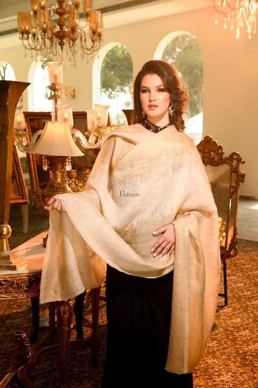 Pashtush Womens Extra Fine Wool Shawl, Twilight Reversible Design, Ivory Lightweight Cotton Shawl