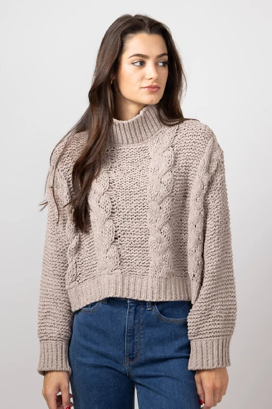 Simply Southern Braid Cropped Sweater for Women in Tan | PP-0224-SWTR-BRAID-TAN Cotton Fabric Linen Fabric Terry Fabric