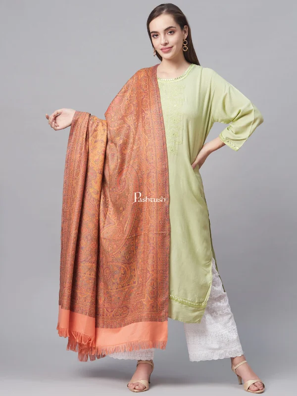 Pashtush Women Peach-Coloured Ethnic Jamawar Shawl Fashionable Silk Shawl Wrap