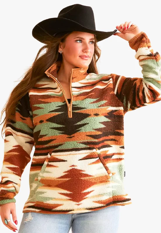 Wrangler Womens South Western Sherpa Pullover Jewel Neck Pullover