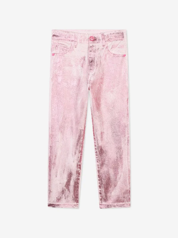 Billieblush Girls Metallic Effect Trousers in Pink Trousers Recommended Stylist