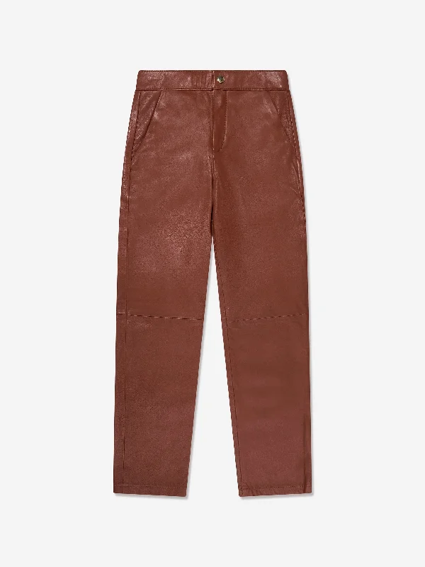 Chloé Girls Leather Trousers in Crimson Trousers Cargo Utility