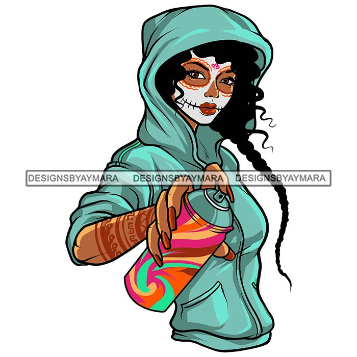 Woman Spray Paint Can Graffiti Artist Face Mask Hoodie SVG PNG JPG Cut Files For Silhouette Cricut and More! Hoodie with Drawstring Waist Adjustable Fitted