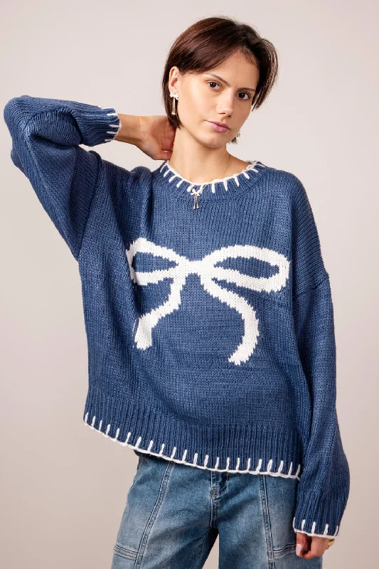 Bailey Rose Bow Sweater for Women in Midnight | BRW2936-MIDNIGHT Jersey Fabric Tulle Fabric Batik Fabric