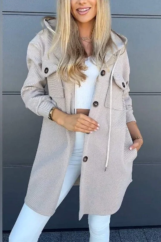 Winter Hooded Long Sleeve Twill Jacket with pockets women Welt Pockets Slit Pockets Flap Pockets