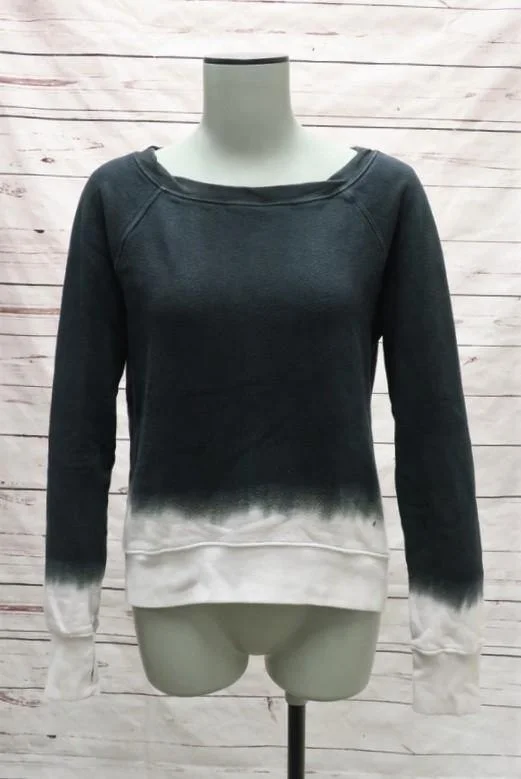 Pam & Gela Sweatshirt Annie Black/White Ombre Size Petite Back-Zip Pullover Set Sleeve Pullover