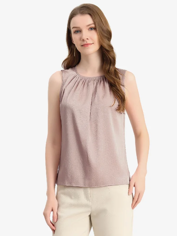 Satin Sleeveless Work Office Pleated Tank Top Blouse soft tank top