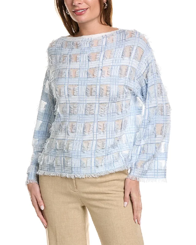 Lafayette 148 New York Bateau Neck Wool-Blend Pullover Open Neck Pullover