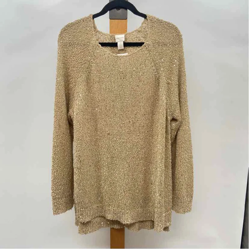 Chico's Women's Size XL Tan Sequins Sweater Stylish Fashionable Trendy