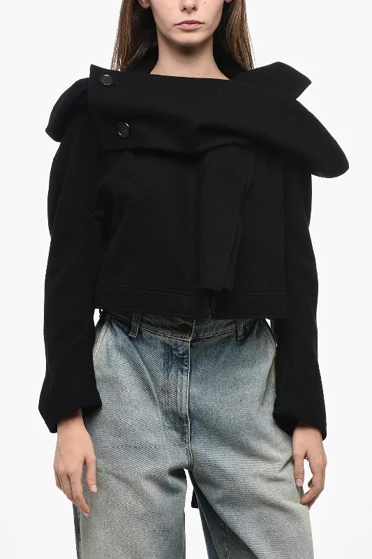 Yohji Yamamoto Wool Cropped Coat with Shawl Neckline S Standard size Elegant Lace Shawl Wrap