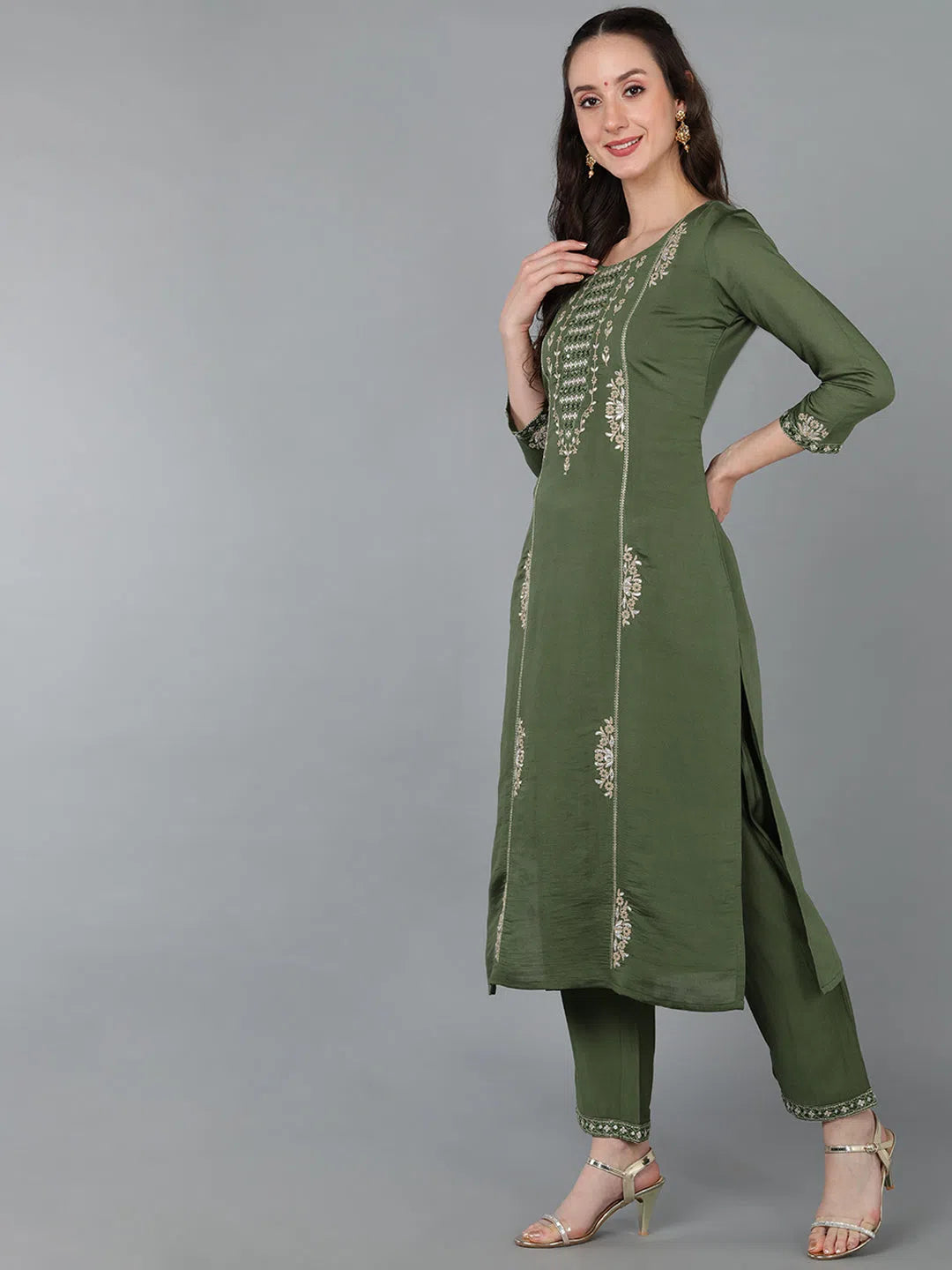 Ahika Women Silk Blend Embroidered Kurta Trouser-PKSKD1645_M Trousers luxurious high-end