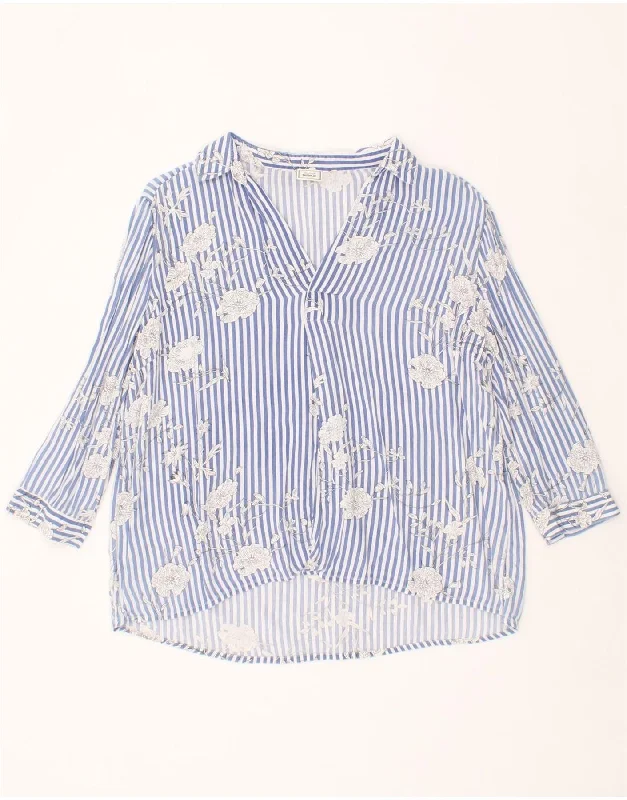 PIMKIE Womens Oversized 3/4 Sleeve Pullover Shirt UK 10 Small Blue Floral Scalloped Neck Pullover