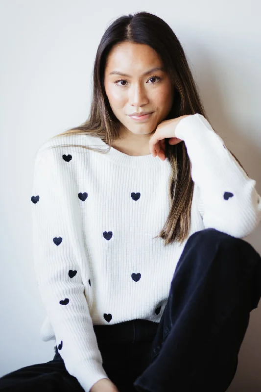 Miracle Heart Sweater for Women in Ivory | W8009-IVORYBLACK Front Pockets Side Pockets Patch Pockets