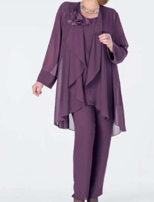 Chiffon Mother of the Bride Pantsuits with Jacket Satin Jacket Silk Jacket Chiffon Jacket