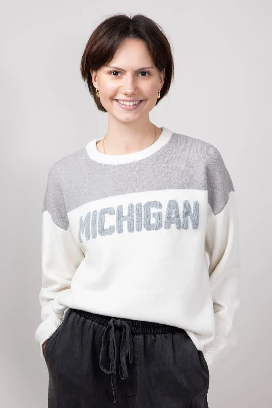 Thread & Supply Color Block Michigan Sweater for Women in Grey | T2442SWTS-GREY Satin Blend Silk Blend Wool Blend