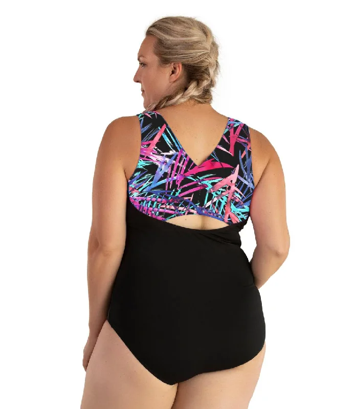 AquaSport Crossback Tanksuit Sunset Palm Print Black - FINAL SALE peach tank top