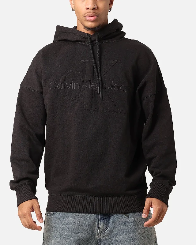 Calvin Klein Premium Monologo Hoodie Black Hoodie with Color Block Contrast Stylish