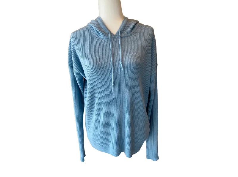 Kujten Ribbed Cashmere Hoodie Sweater Hoodie with Hem Frayed Vintage Worn