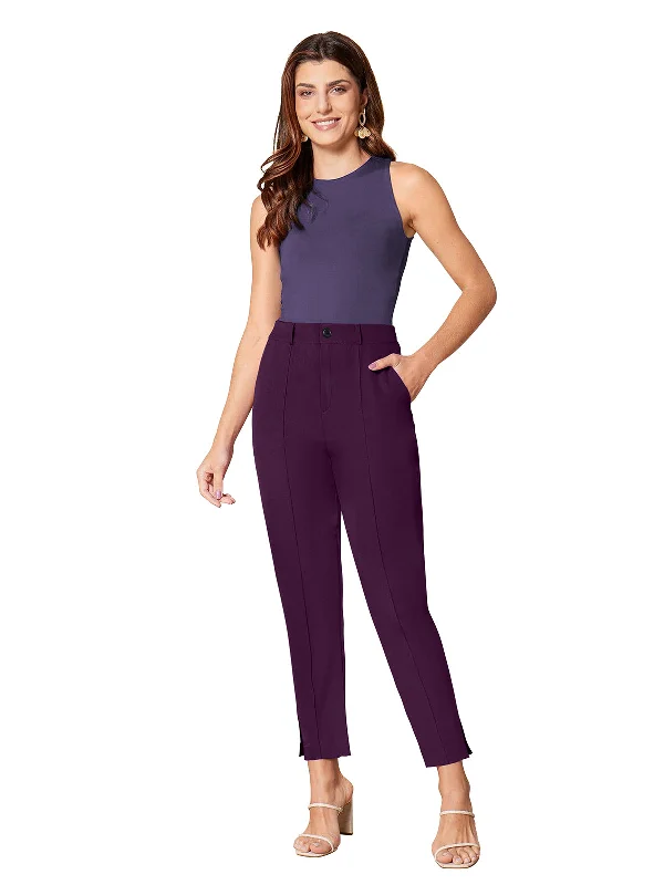 Odette Violet Polyester Solid Trouser For Women Trousers Recommended Stylist