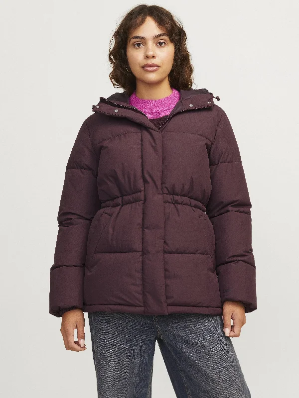 JJXX Ladies World Hooded Puffer Jacket-AUBERGINE Welt Pockets Slit Pockets Flap Pockets
