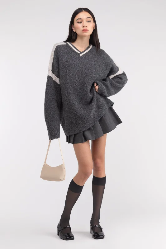 OVERSIZED RACER DETAIL SWEATER Chenille Blend Fleece Blend Nylon Blend