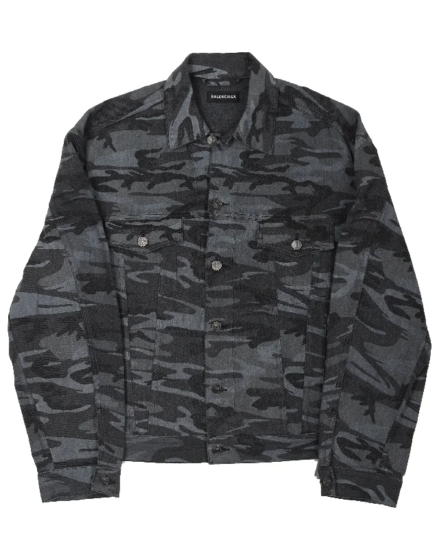 Grey Camo Denim Jacket Collared Jacket Crew Neck Jacket Turtle Neck Jacket