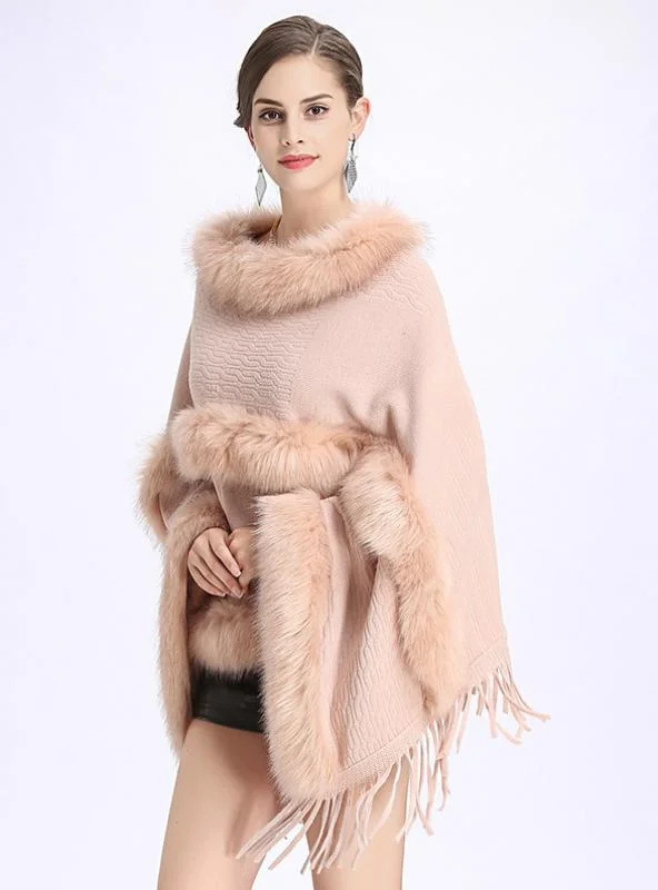 LOOSE ROUND NECK FRINGED PULLOVER SWEATER CAPE SHAWL Peter Pan Collar