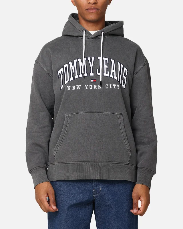 Tommy Jeans TJM Relaxed Varsity Hoodie Black Hoodie with Elastic Cuffs Stretchable Comfortable