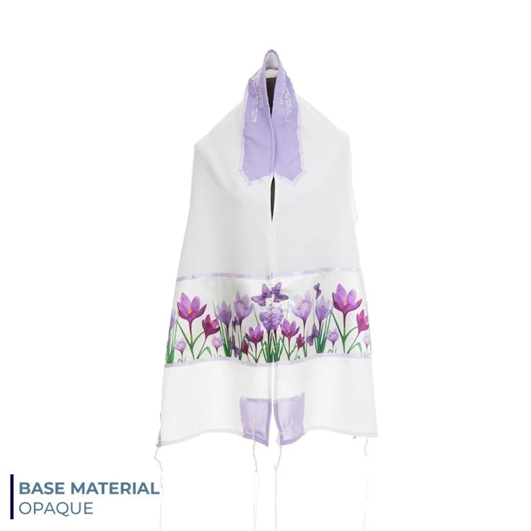 Lilac Crocuses Field Tallit for Women, Girl Tallit, Tzitzit, Bat Mitzvah Tallit Prayer Shawl Lightweight Silk Shawl